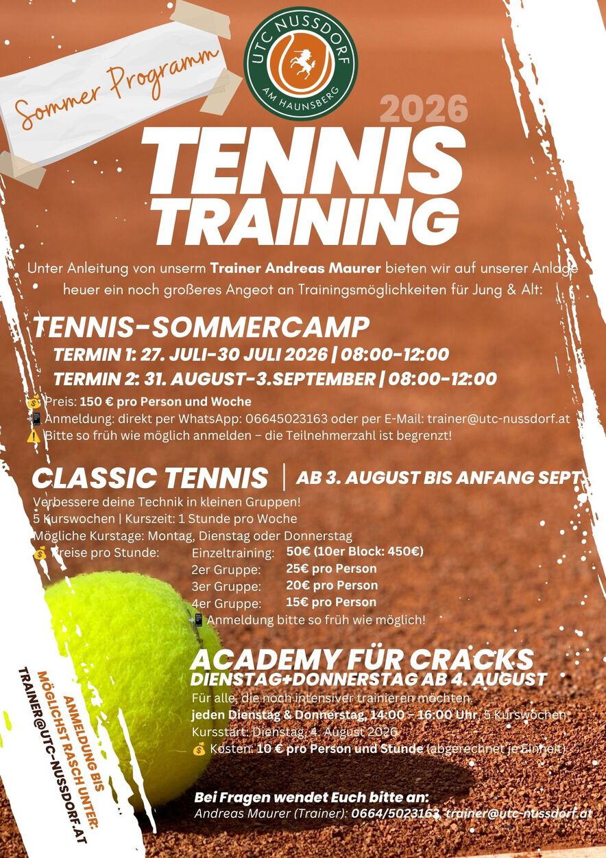 Tennis-Sommerprogramm 2026 beim UTC Nußdorf